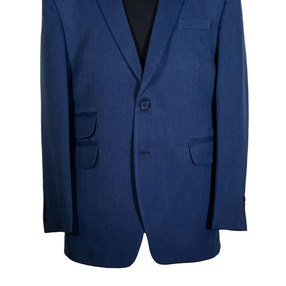 Mens Blazer Blue Striped 100% Cotton Casual Formal Jacket Wedding Sport Coat 42R - Picture 5 of 7